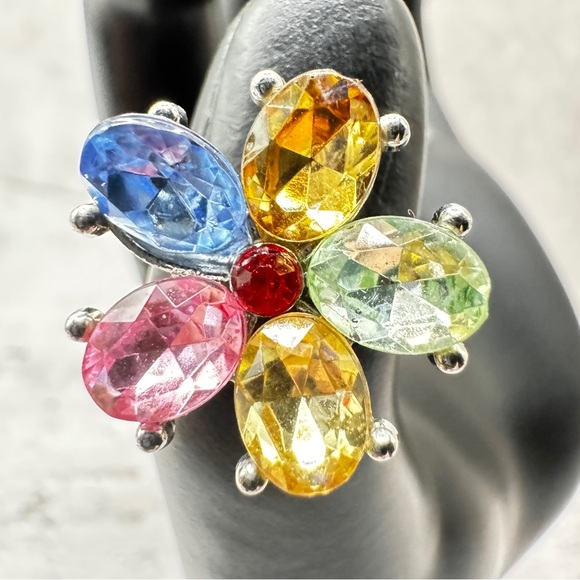 Jewelry - Vintage Multicolor Gem Cluster Adjustable Statement Ring 5.5 to 6.5